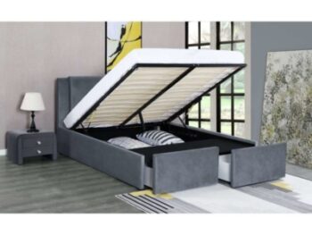 Floki - Grey velvet chest bed 160x200 with 2 drawers 1