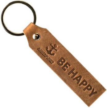 Leather key ring with BE Happy engraving - Car lucky charm 3