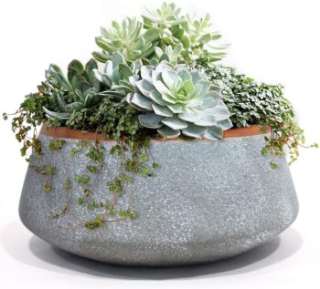 Large ceramic flower pots for succulents - For indoor or outdoor use - With drainage - 20,3 cm - Grey 32