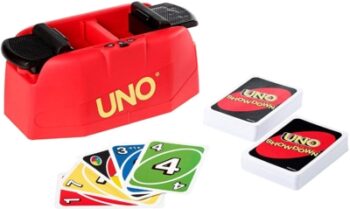 UNO Showdown board game and 112 cards with launcher, for children and adults 16