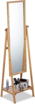 Relaxdays - Bamboo mirror on stand 1