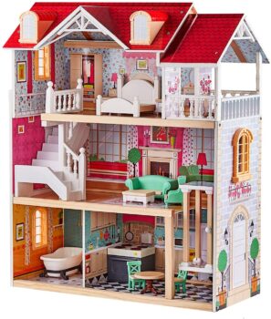 TOP BRIGHT- Wooden Dollhouse with Furniture and Elevator 140