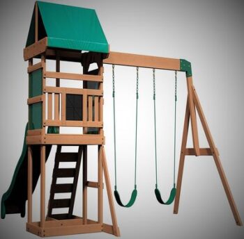 Wooden playground with swing, slide, sandbox, ladder, indoor house - BACKYARD DISCOVERY HILL 8