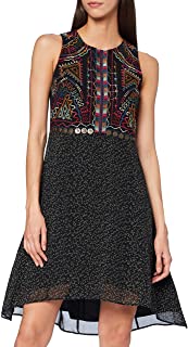 Black printed trapeze dress without sleeves Desigual Nerea 4
