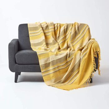 Homescapes Pure Cotton Throw, Stripes Collection 3