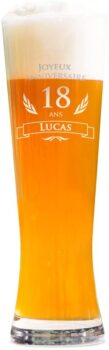 White Beer Glass with Personalized Engraving "18 years" - AMAVEL 63