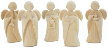 Set of 5 classic guardian angels in pine wood 24