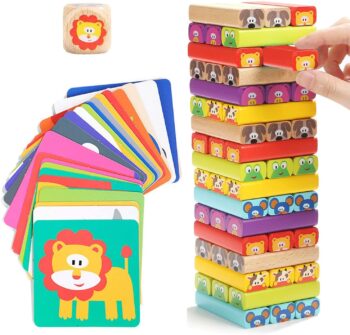 Wooden stacking blocks tower with colors and animals - Nene Toys 23