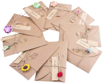 Retro kraft greeting card handmade decorated with dried flowers - ZeWoo 4