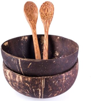 Set of 2 natural coconut bowls and spoons - handmade 13