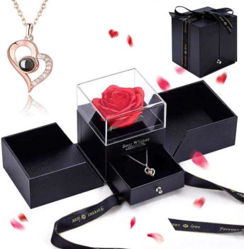 Hand Preserved Rose Flower Gift with Necklace and Greeting Card gudong 81