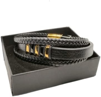 Lilo's/Magnet Braided Genuine Leather Strap Multi Weave and Stainless Steel Black and Gold Generic 51 Color 79