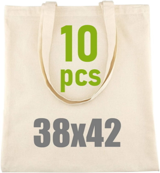 Pack of 10 Natural Cotton Bags with Long Handle D.RECT 5