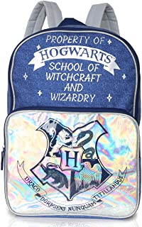 Blue and Silver Hogwarts Theme Backpack with Denim Print 45