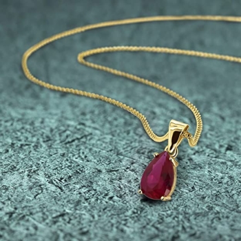 Miore - Yellow Gold Necklace with Red Pear Pendant 30