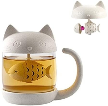 Cat Glass Teacup Water Bottle-with Filter 6